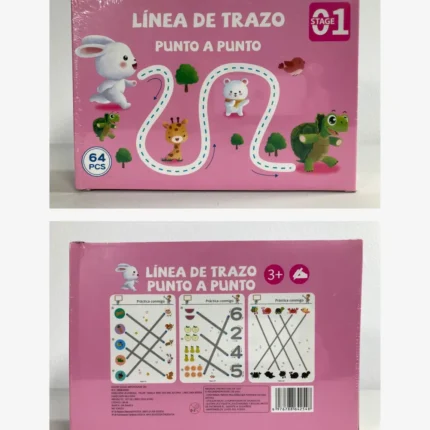 Set de Libro de Trazo Mágico Montessori Preescolar - Book Stroke Line - Cuaderno reutilizable - Versión Español - Spanish Version - 1 Rosado