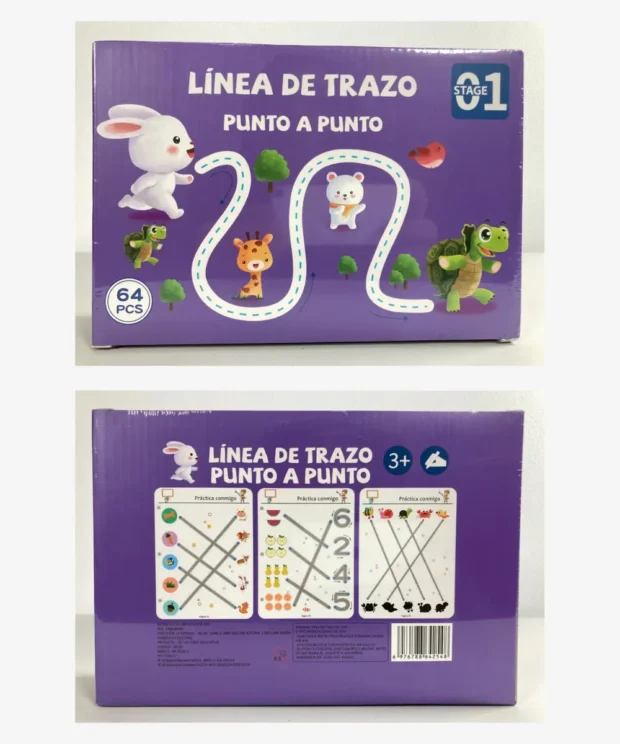 Set de Libro de Trazo Mágico Montessori Preescolar - Book Stroke Line - Cuaderno reutilizable - Versión Español - Spanish Version - 2 Morado