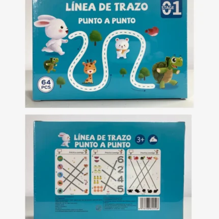 Set de Libro de Trazo Mágico Montessori Preescolar - Book Stroke Line - Cuaderno reutilizable - Versión Español - Spanish Version - 4 Celeste